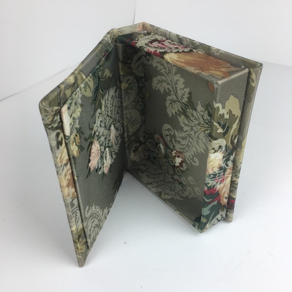 Floral Jacquard Fabric Covered Box Green Ivory Roses Book - Picture 11 of 11